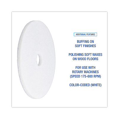 Boardwalk Polishing Floor Pads, 20" Diameter, White, 5/Carton (BWK4020WHI)