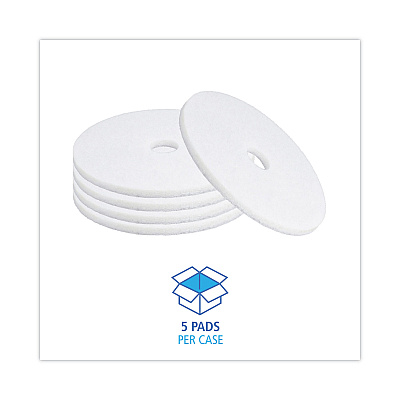 Boardwalk Polishing Floor Pads, 20" Diameter, White, 5/Carton (BWK4020WHI)