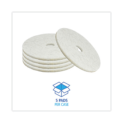 Boardwalk Natural Burnishing Floor Pads, 20" Diameter, White, 5/Carton (BWK4020NAT)