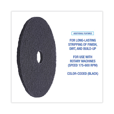 Boardwalk Stripping Floor Pads, 20" Diameter, Black, 5/Carton (BWK4020BLA)