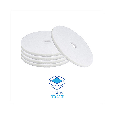 Boardwalk Polishing Floor Pads, 19" Diameter, White, 5/Carton (BWK4019WHI)