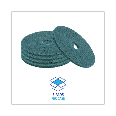 Boardwalk Heavy-Duty Scrubbing Floor Pads, 19" Diameter, Green, 5/Carton (BWK4019GRE)