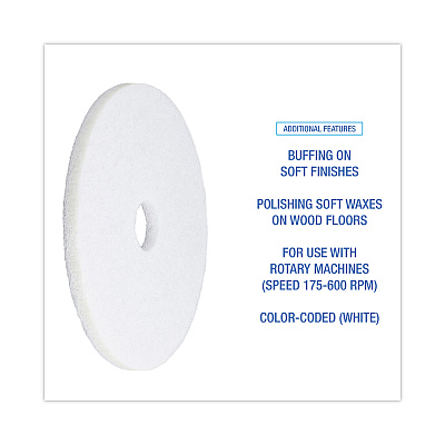 Boardwalk Polishing Floor Pads, 18" Diameter, White, 5/Carton (BWK4018WHI)