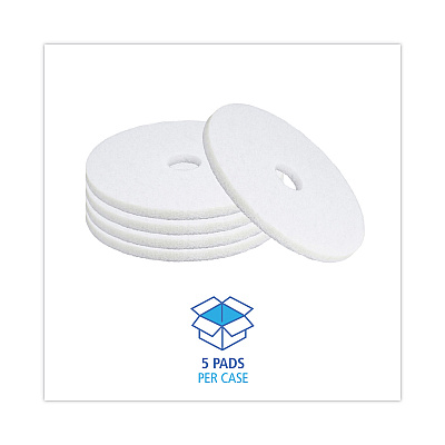Boardwalk Polishing Floor Pads, 18" Diameter, White, 5/Carton (BWK4018WHI)