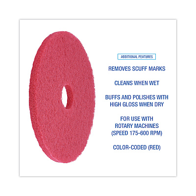 Boardwalk Buffing Floor Pads, 18" Diameter, Red, 5/Carton (BWK4018RED)