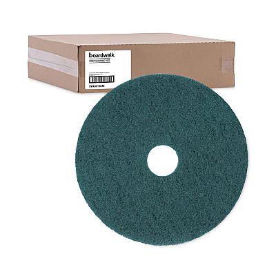 Boardwalk Heavy-Duty Scrubbing Floor Pads, 18" Diameter, Green, 5/Carton (BWK4018GRE)