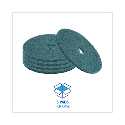 Boardwalk Heavy-Duty Scrubbing Floor Pads, 18" Diameter, Green, 5/Carton (BWK4018GRE)
