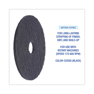 Boardwalk Stripping Floor Pads, 18" Diameter, Black, 5/Carton (BWK4018BLA)