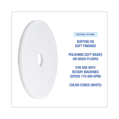 Boardwalk Polishing Floor Pads, 17" Diameter, White, 5/Carton (BWK4017WHI)