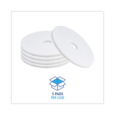 Boardwalk Polishing Floor Pads, 17" Diameter, White, 5/Carton (BWK4017WHI)