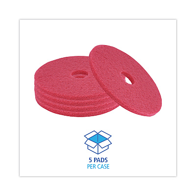 Boardwalk Buffing Floor Pads, 17" Diameter, Red, 5/Carton (BWK4017RED)