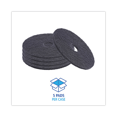 Boardwalk Stripping Floor Pads, 17" Diameter, Black, 5/Carton (BWK4017BLA)