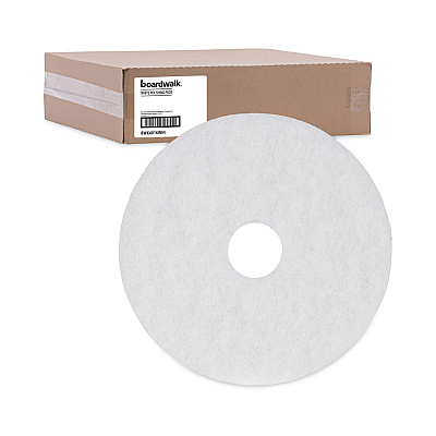 Boardwalk Polishing Floor Pads, 16" Diameter, White, 5/Carton (BWK4016WHI)