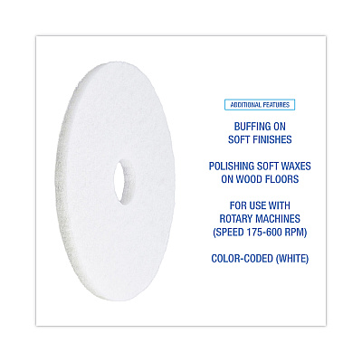 Boardwalk Polishing Floor Pads, 16" Diameter, White, 5/Carton (BWK4016WHI)