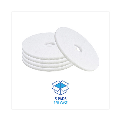 Boardwalk Polishing Floor Pads, 16" Diameter, White, 5/Carton (BWK4016WHI)