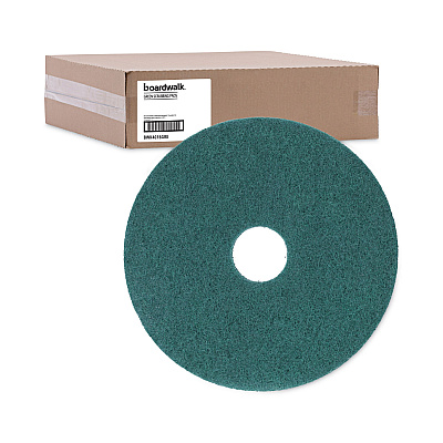 Boardwalk Heavy-Duty Scrubbing Floor Pads, 16" Diameter, Green, 5/Carton (BWK4016GRE)