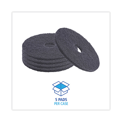 Boardwalk Stripping Floor Pads, 16" Diameter, Black, 5/Carton (BWK4016BLA)