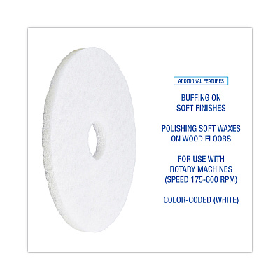 Boardwalk Polishing Floor Pads, 15" Diameter, White, 5/Carton (BWK4015WHI)