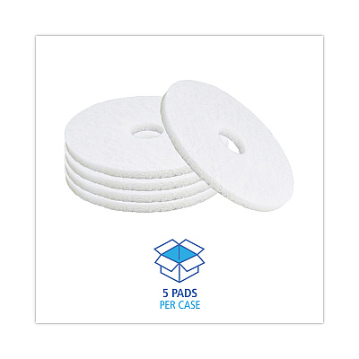Boardwalk Polishing Floor Pads, 15" Diameter, White, 5/Carton (BWK4015WHI)