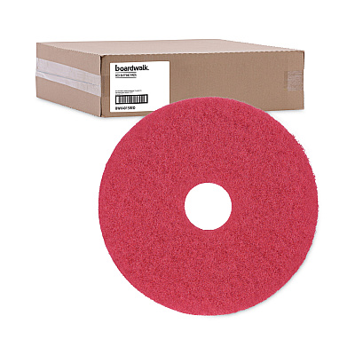 Boardwalk Buffing Floor Pads, 15" Diameter, Red, 5/Carton (BWK4015RED)