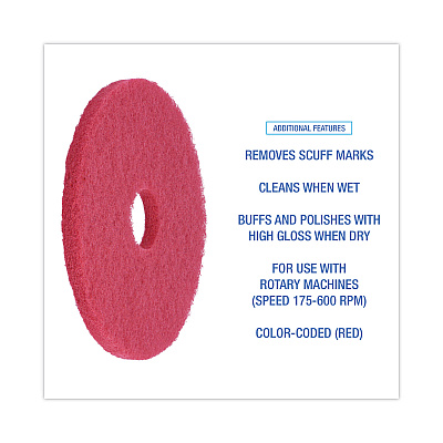 Boardwalk Buffing Floor Pads, 15" Diameter, Red, 5/Carton (BWK4015RED)