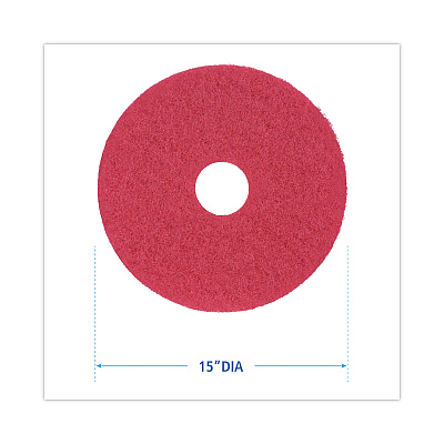 Boardwalk Buffing Floor Pads, 15" Diameter, Red, 5/Carton (BWK4015RED)