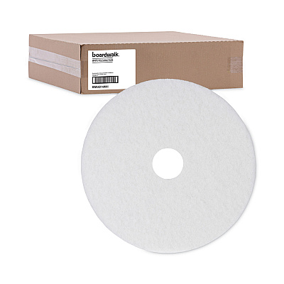 Boardwalk Polishing Floor Pads, 14" Diameter, White, 5/Carton (BWK4014WHI)