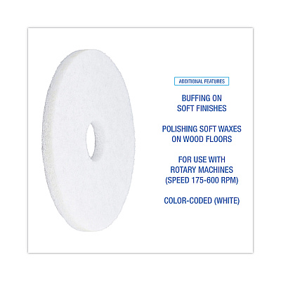 Boardwalk Polishing Floor Pads, 14" Diameter, White, 5/Carton (BWK4014WHI)