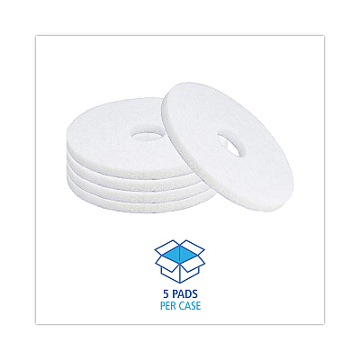Boardwalk Polishing Floor Pads, 14" Diameter, White, 5/Carton (BWK4014WHI)