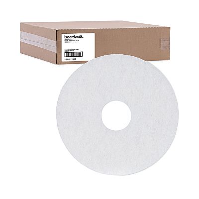 Boardwalk Polishing Floor Pads, 13" Diameter, White, 5/Carton (BWK4013WHI)