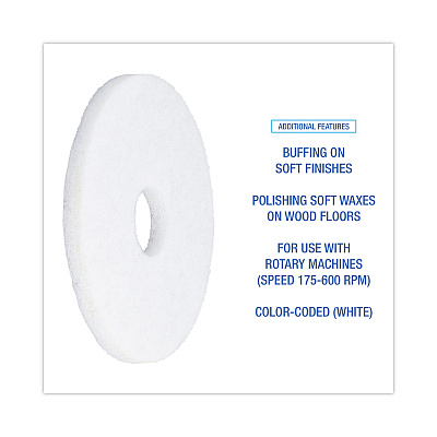 Boardwalk Polishing Floor Pads, 13" Diameter, White, 5/Carton (BWK4013WHI)