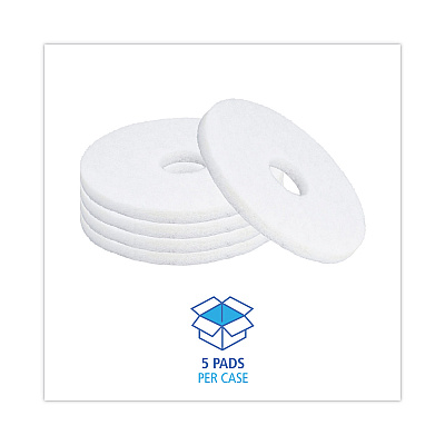 Boardwalk Polishing Floor Pads, 13" Diameter, White, 5/Carton (BWK4013WHI)