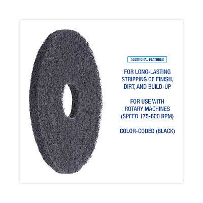 Boardwalk Stripping Floor Pads, 13" Diameter, Black, 5/Carton (BWK4013BLA)