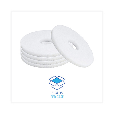 Boardwalk Polishing Floor Pads, 12" Diameter, White, 5/Carton (BWK4012WHI)