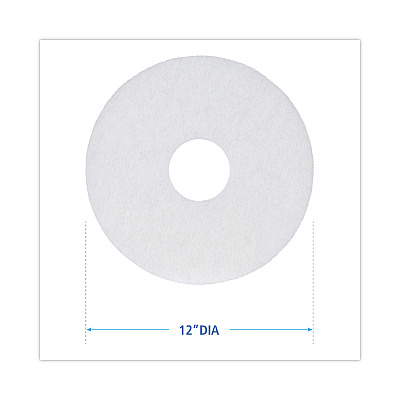 Boardwalk Polishing Floor Pads, 12" Diameter, White, 5/Carton (BWK4012WHI)