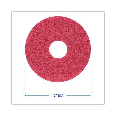 Boardwalk Buffing Floor Pads, 12" Diameter, Red, 5/Carton (BWK4012RED)