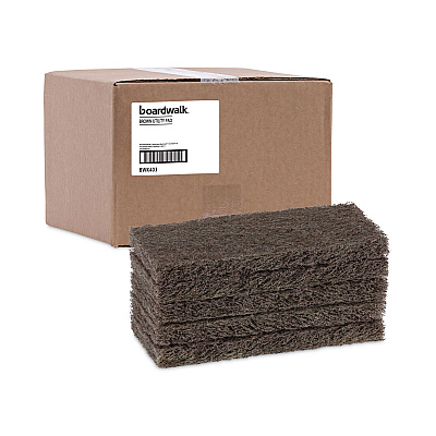 Boardwalk Heavy-Duty Scour Pad, 4.63 x 10, Brown, 20/Carton (BWK403)