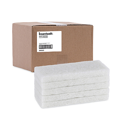 Boardwalk Light Duty Scour Pad, 4.63  x 10, White, 20/Carton (BWK401)