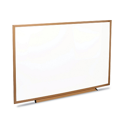 Universal Deluxe Melamine Dry Erase Board, 48 x 36, Melamine White Surface, Oak Fiberboard Frame (UNV43618)
