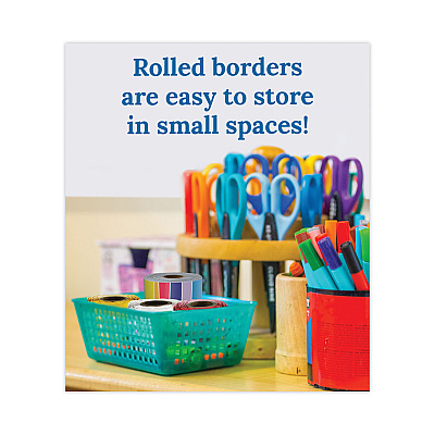 Carson-Dellosa Education Rolled Borders, Straight Border, Back to School: Rainbow, 2.25" x 65 ft, Multicolor (CDP108475)
