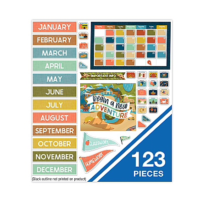 Carson-Dellosa Education Calendar Bulletin Board Sets, 123-Piece Set, Let's Explore, 23" x 13", Multicolor (CDP110556)