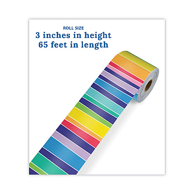 Carson-Dellosa Education Rolled Borders, Straight Border, Back to School: Rainbow, 2.25" x 65 ft, Multicolor (CDP108475)
