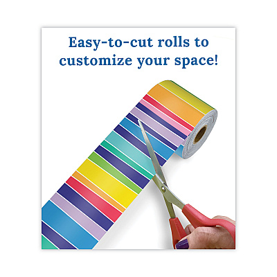 Carson-Dellosa Education Rolled Borders, Straight Border, Back to School: Rainbow, 2.25" x 65 ft, Multicolor (CDP108475)