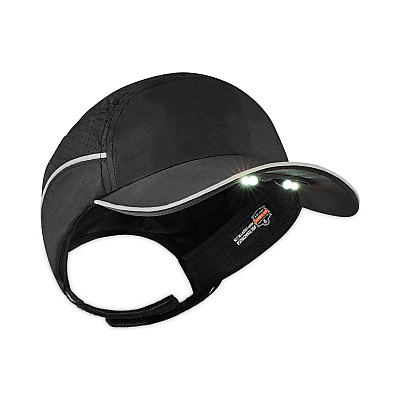 ergodyne Skullerz 8965 Lightweight Bump Cap Hat with LED Lighting, Long Brim, Black (EGO23369)