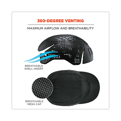 ergodyne Skullerz 8965 Lightweight Bump Cap Hat with LED Lighting, Long Brim, Black (EGO23369)