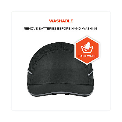 ergodyne Skullerz 8965 Lightweight Bump Cap Hat with LED Lighting, Short Brim, Black (EGO23368)