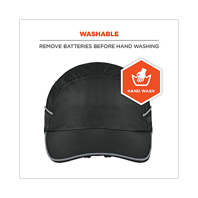 ergodyne Skullerz 8965 Lightweight Bump Cap Hat with LED Lighting, Long Brim, Black (EGO23369)