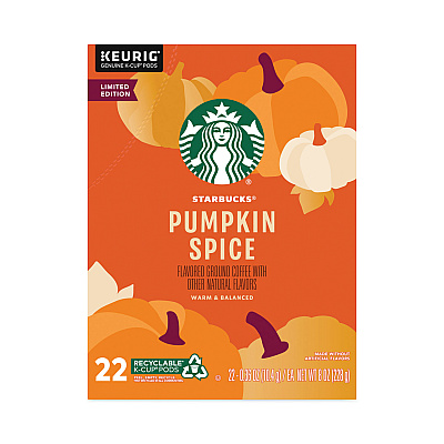 Starbucks Pumpkin Spice Coffee, K-Cups, 22/Box, 4 Boxes/Carton (SBK12412028CT)