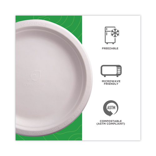Eco-Products Renewable Sugarcane Plates, 9" dia, Natural White, 500/Carton (EPP013)