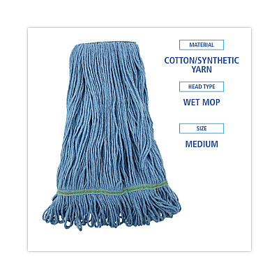 Boardwalk Super Loop Wet Mop Head, Cotton/Synthetic Fiber, 1" Headband, Medium Size, Blue (BWK502BLNB)
